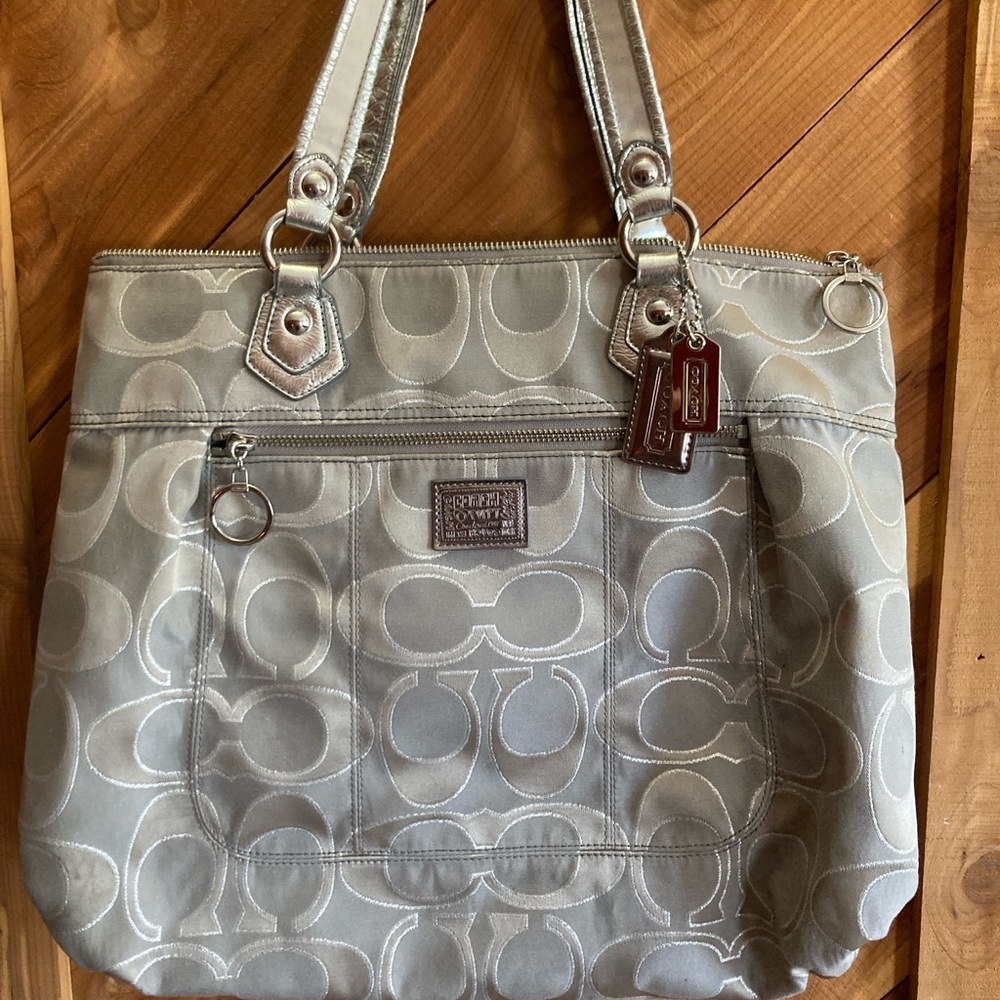 Gray/ silver Coach purse